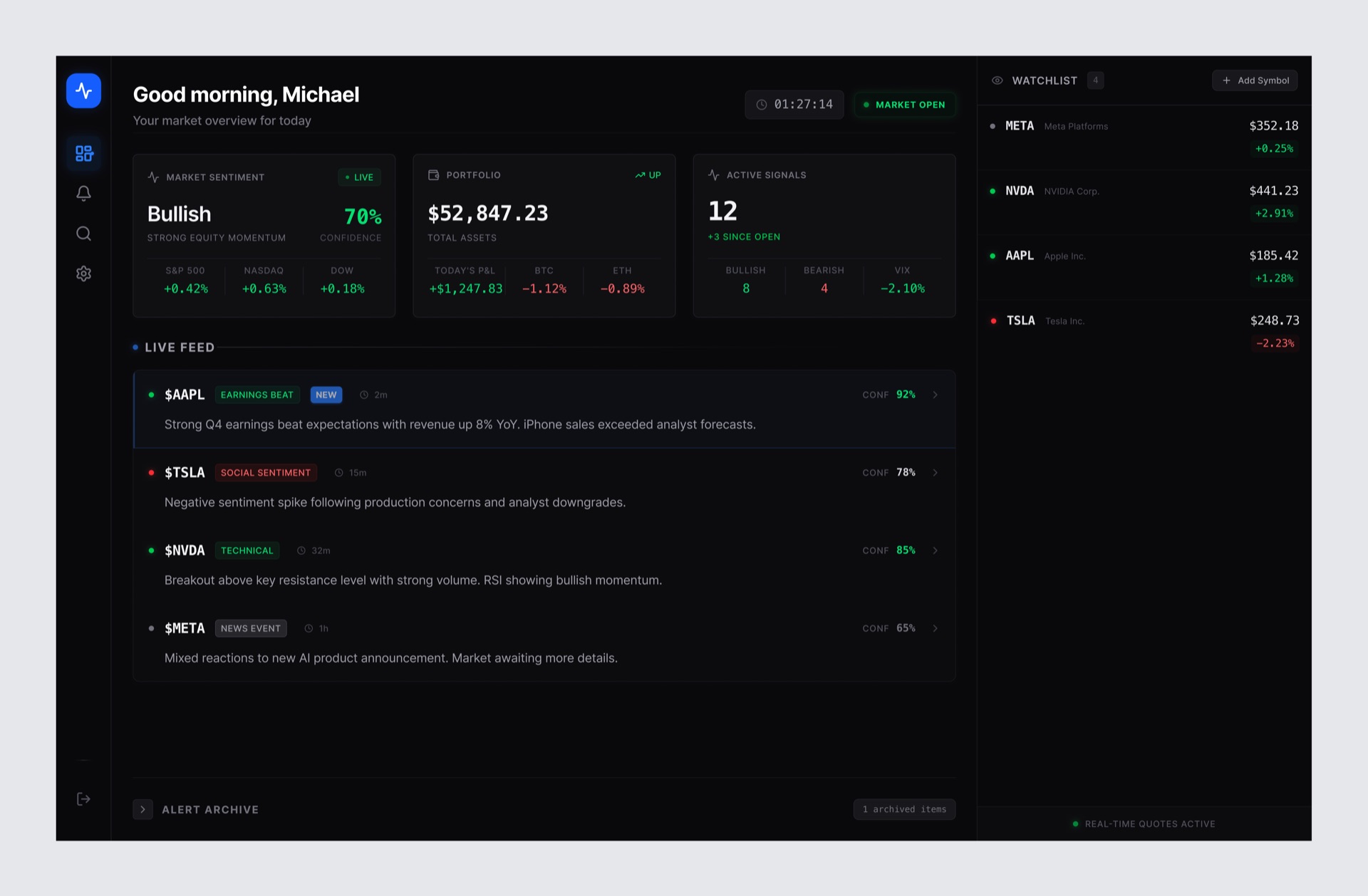 TickerPulse wireframe